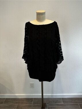 Alfani Black Lace Overlay Boatneck Blouse